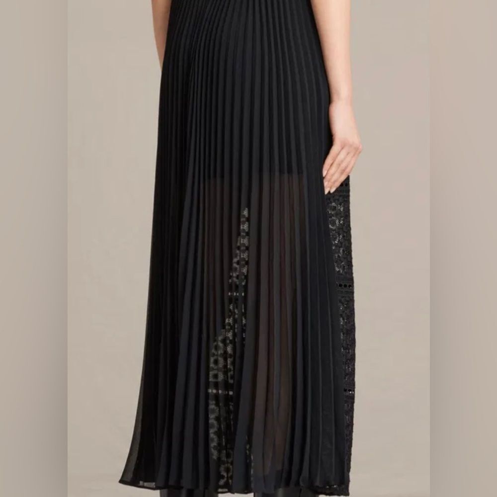 All Saints Black Lace Maxi Dress with Sheer Skirt Panels - Picture 16 of 16